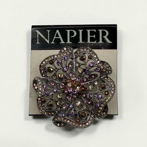 Napier Silver-Tone Floral Rhinestone Multicolor Brooch Pin